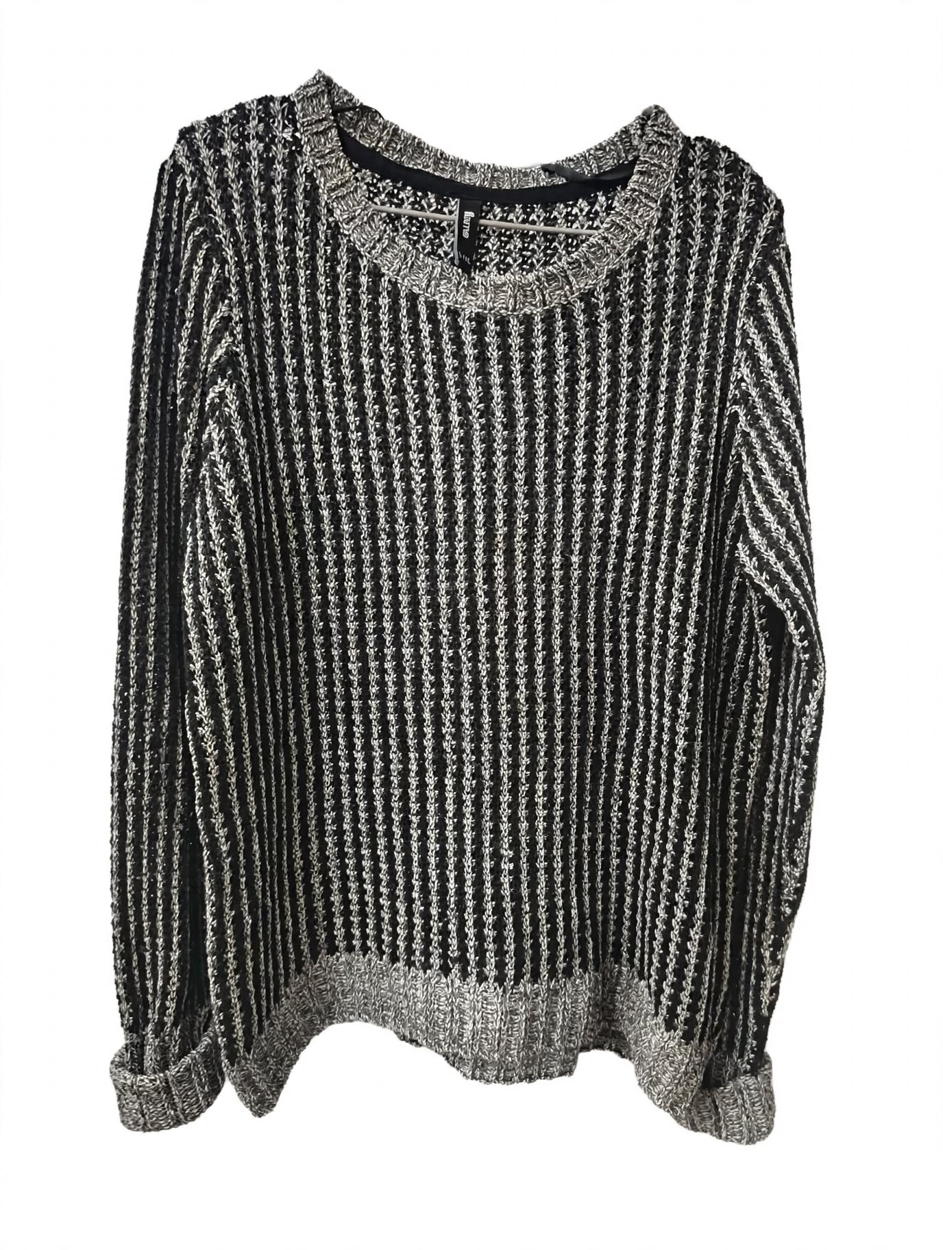 Pulover Chunky Knit Flame Negru-Alb Melanj – Mărimea L/XL