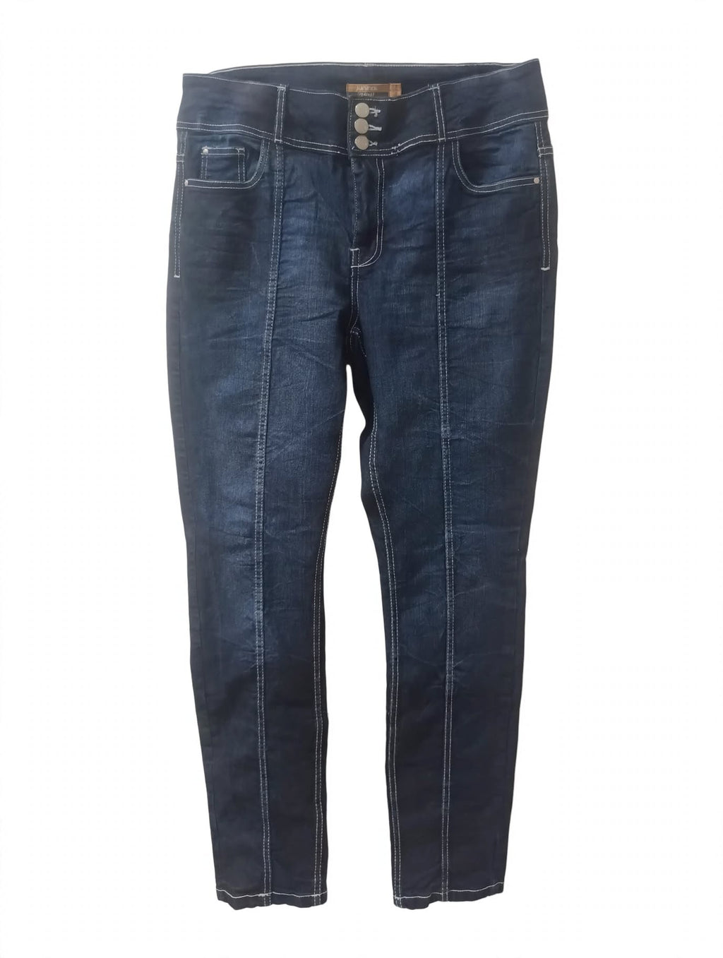 Jeans Janina Straight Dark Wash Cusături Albe – Mărimea 44