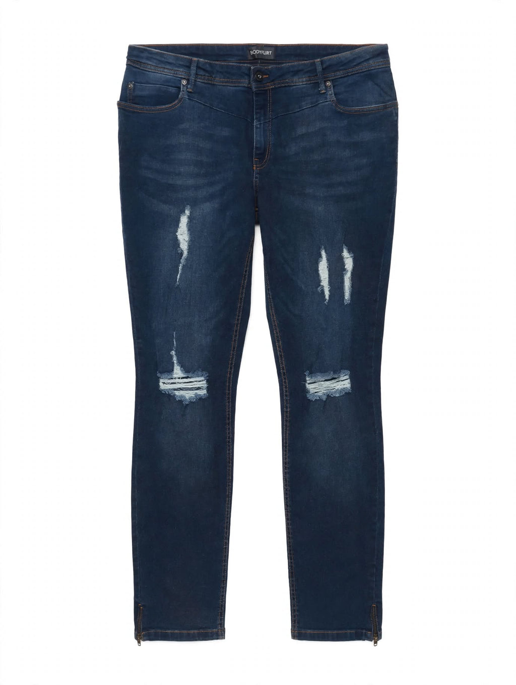 Jeans BodyFlirt Dark Wash Skinny Ripped Thighs Ankle Zip – EUR 46
