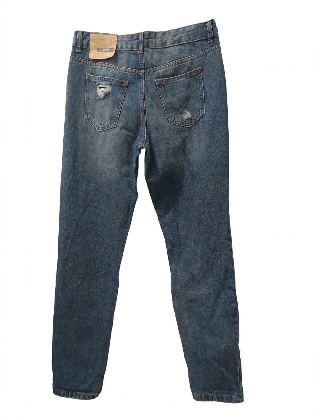 Jeans Boyfriend Albastru cu Patch-uri Florale Brodate