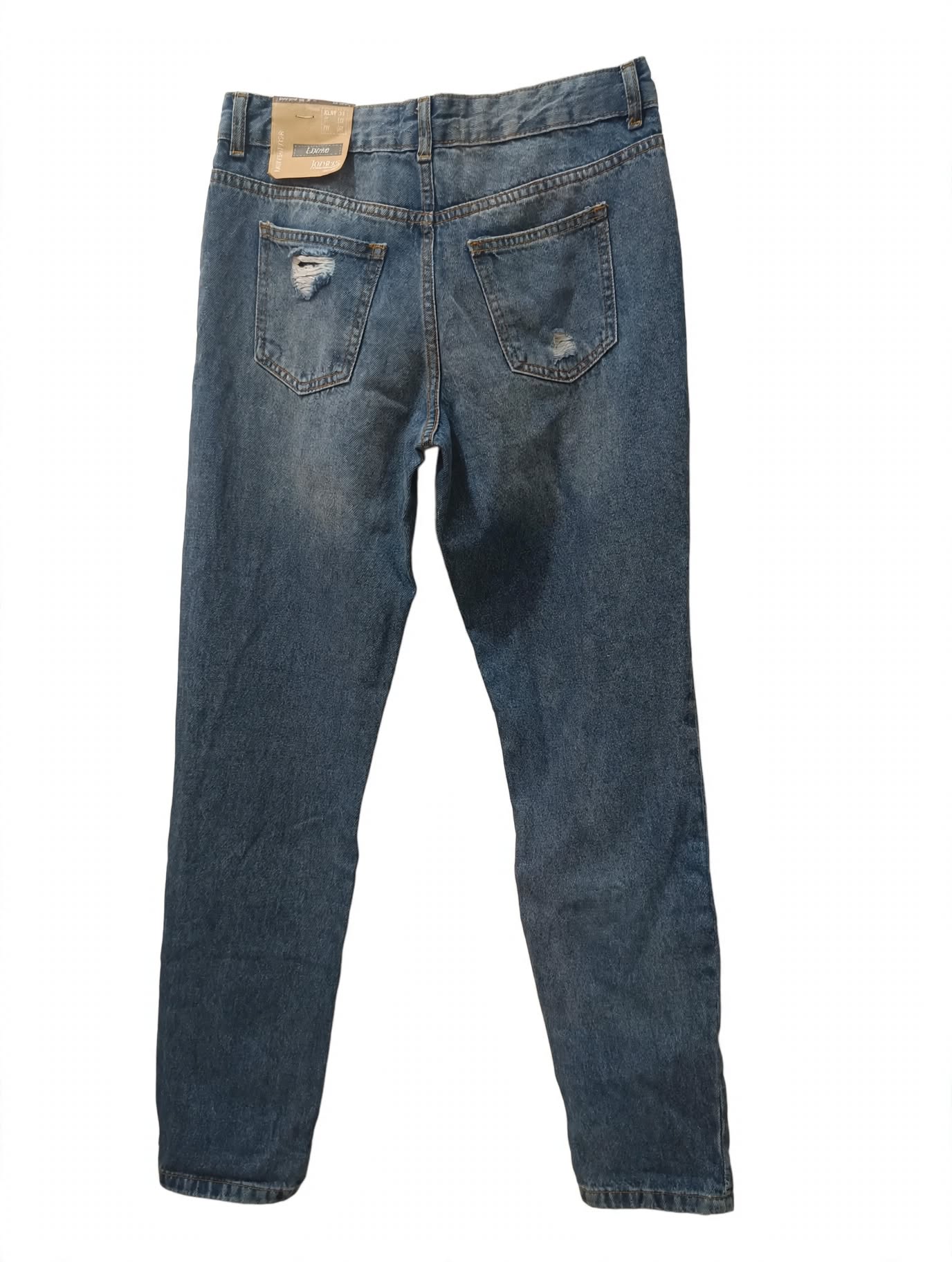 Jeans Boyfriend Albastru cu Patch-uri Florale Brodate