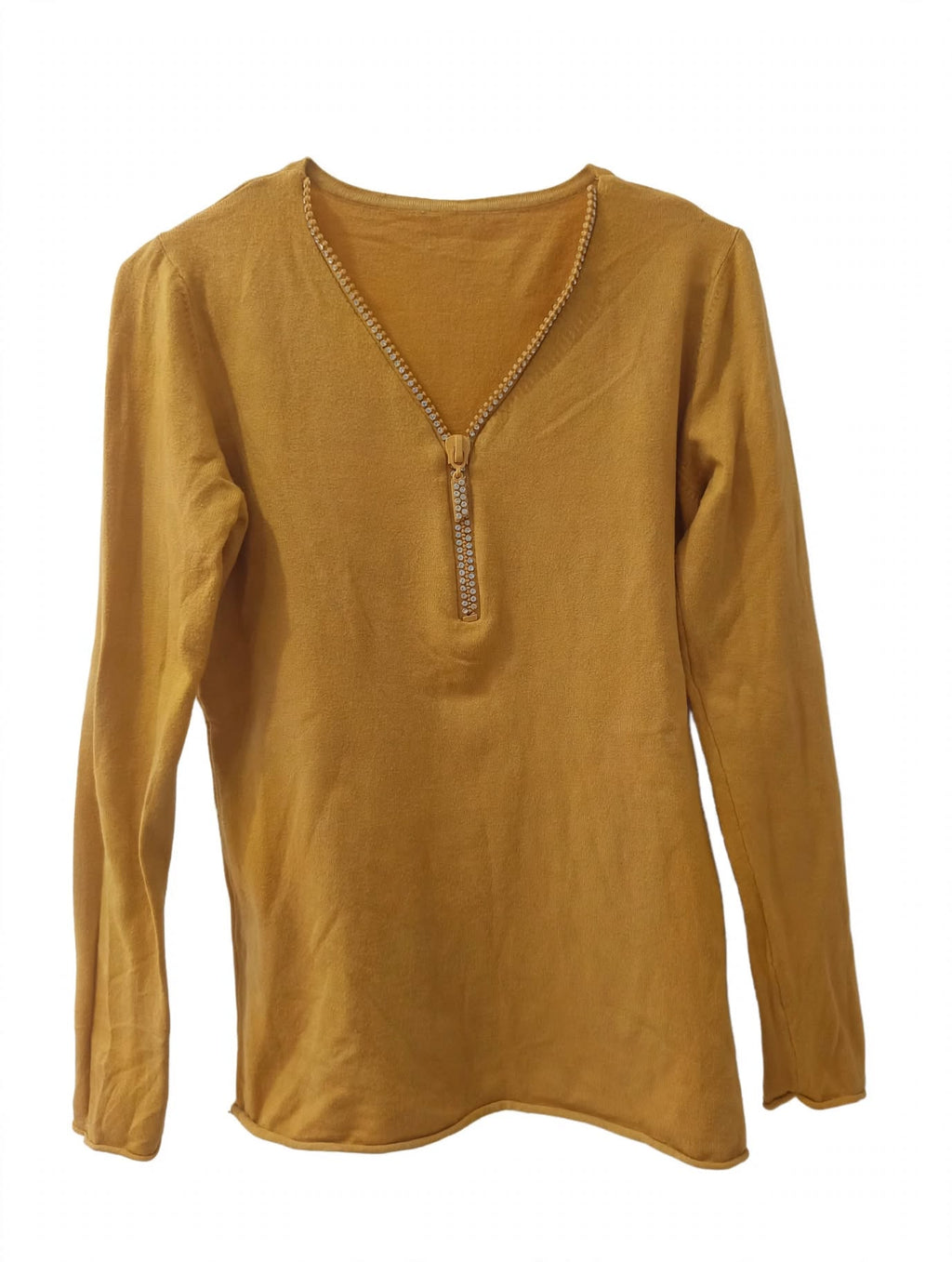 Bluză Galben Muștar Fermoar Auriu Half-Zip – Mărimea S/M