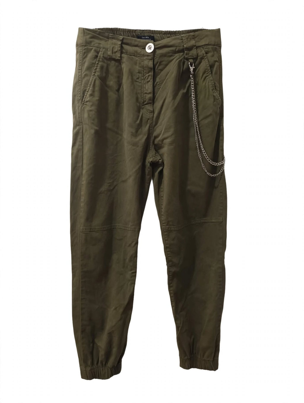 Pantaloni Jogger Kaki cu Lanț Decorativ Argintiu