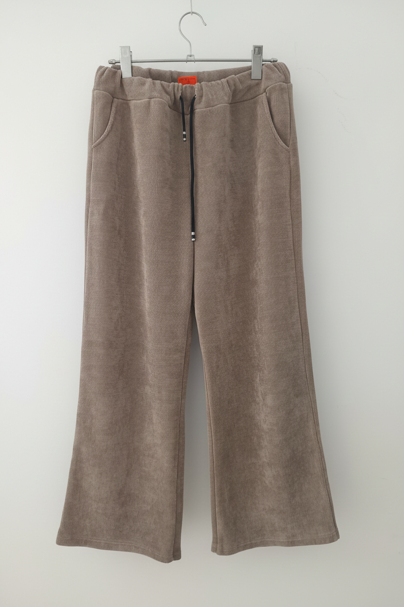 Pantaloni Flare Velur Bej - Față