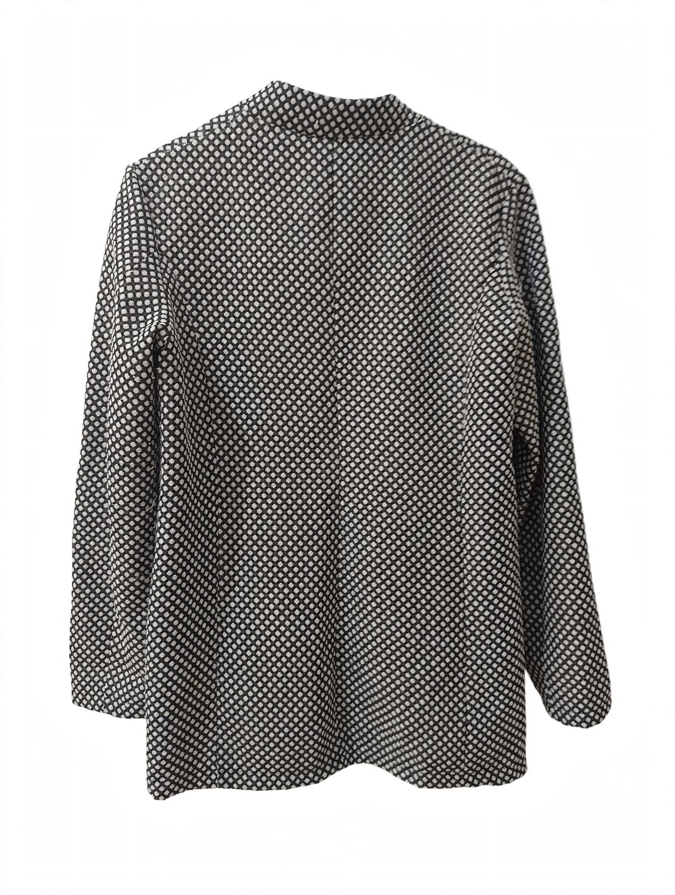 Blazer Fără Guler Negru cu Imprimeu Geometric Alb