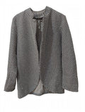 Blazer Fără Guler Negru cu Imprimeu Geometric Alb