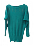 Pulover Tricotat Verde Turcoaz Strasuri Batwing – Mărimea S/M