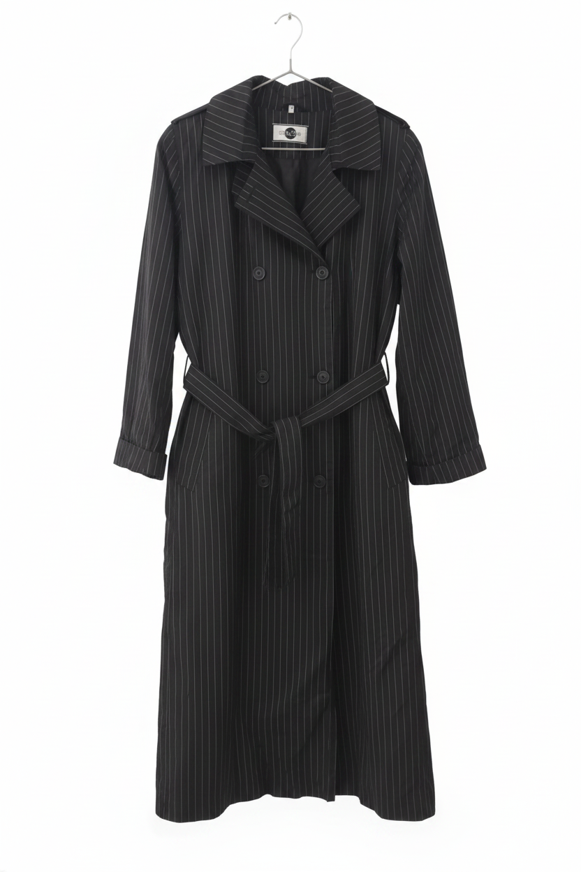 Trenci Negru Pinstripe - Față